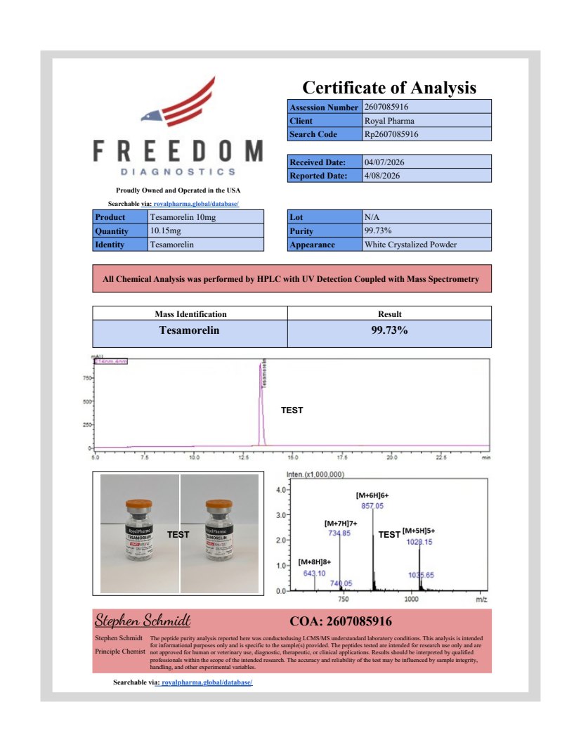Preview of the Tesamorelin 10 mg Certificate of Analysis